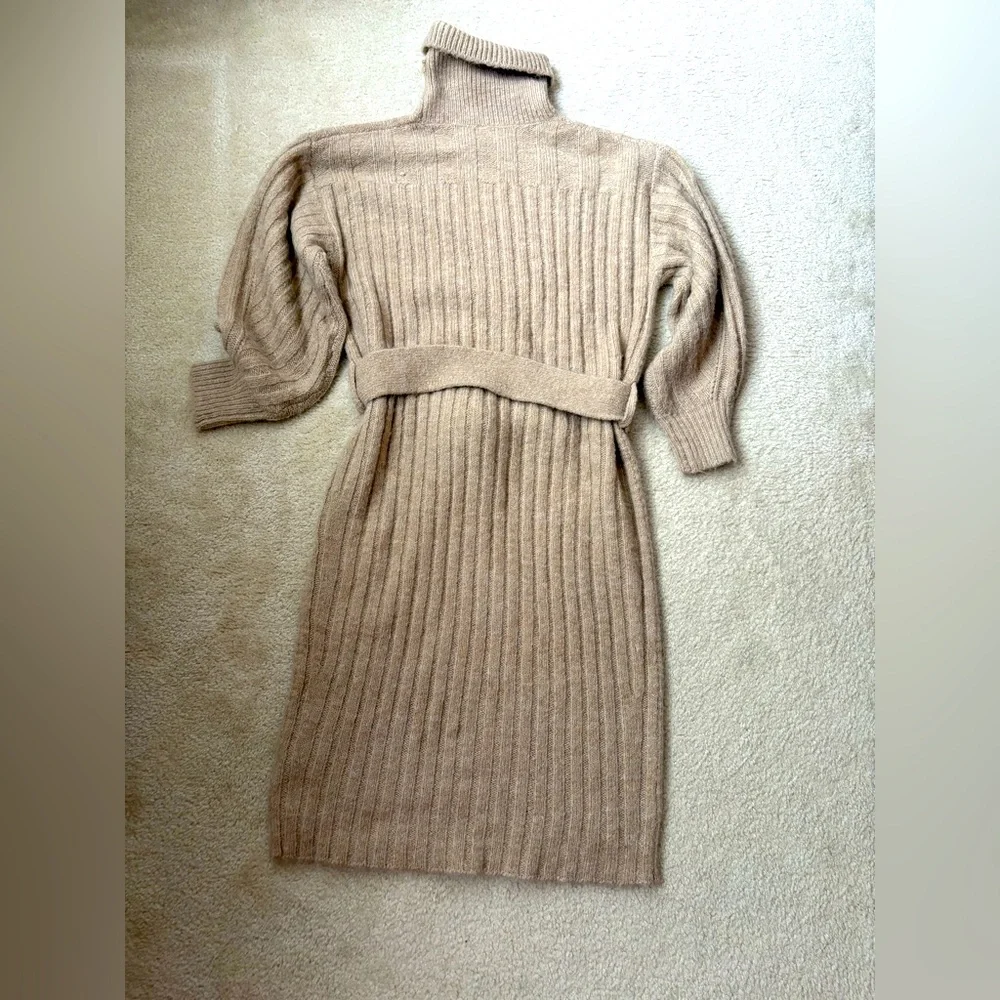 Anthropologie Long sleeve oversized turtleneck belted sweater midi dress, sz XSP - Picture 9 of 13